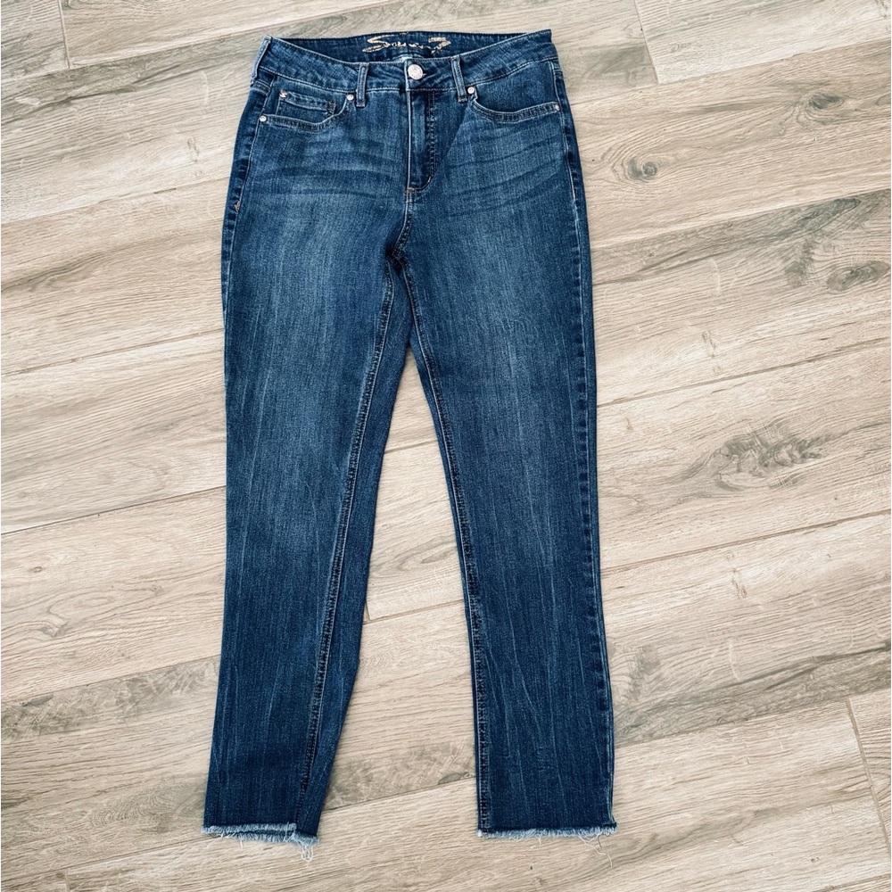 Seven7 Size 8 Medium Wash Weekend Slim Fit Jeans Rolled Cuff/Frayed Edge
